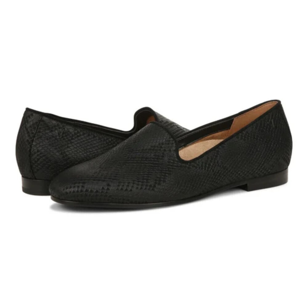 Vionic Willa II Flat Women's 5 Black Snake Leather Slip On Loafers Shoes HAWK607